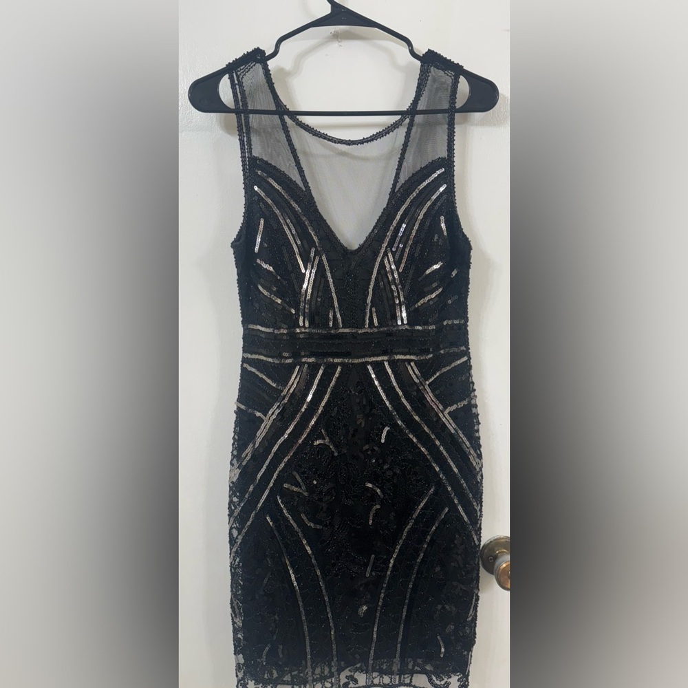 Main Strip Elegant Black and Silver Mini Dress